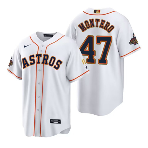 Men's Houston Astros #47 Rafael Montero White Gold 2022 World Series Champions Stitched Baseball Jersey - Click Image to Close